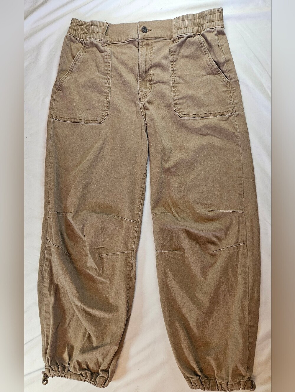 Celebrity Pink Womens Tan Elastic Waist And Bottom Buttoned Pants Size Large